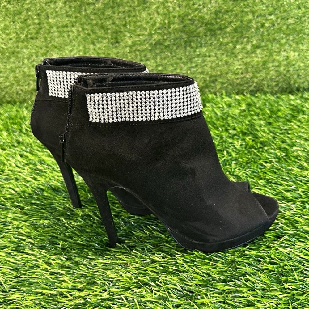 I.Miller Womens Black Rhinestone Ankle Strap Open Toe Stiletto Heel 6M